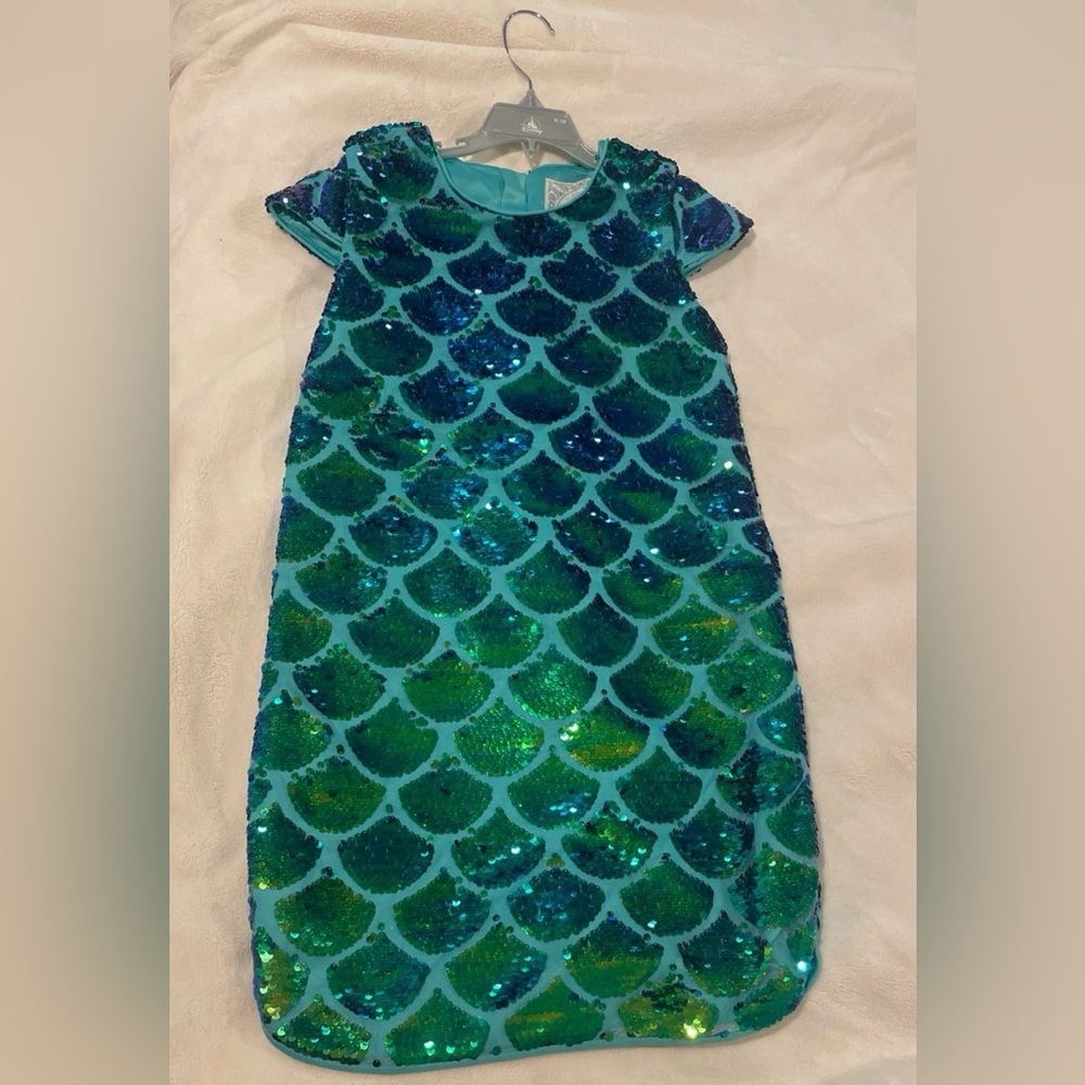 Disney Princess Ariel The Little Mermaid Sequin & Satin Dress in Teal Size 9-10